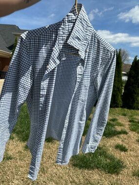 Bonobos White and Navy Grid-Check Button-Down Shirt (slim fit)